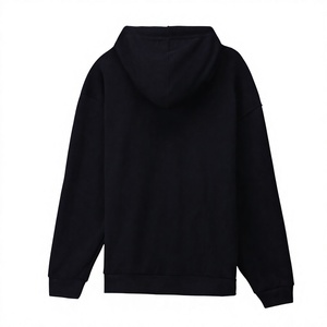 Sweat à capuche oversize pour homme, noir uni, en coton tricoté, décontracté, coupe classique, manches longues, avec poches - Product Image 3