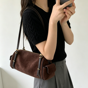 Nouveaux sacs en daim de style européen, sacs à bandoulière multi-poches en cuir de vachette givré, sacs sous le bras, sacs à main en cuir véritable pour femmes - Product Image 5