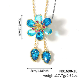 Collana con Ciondolo a Fiore in Cristallo Placcato Oro in Lega di Rame, Catena a Maglie con Strass a Marquise, Gioielli Trendy da Donna per Feste - Product Image 5