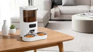 Comedero automático para mascotas con doble tazón, cámara, wifi, alimentación programada para gatos y perros, forma redonda, enchufe estadounidense, carga por cable. - Product Image 3