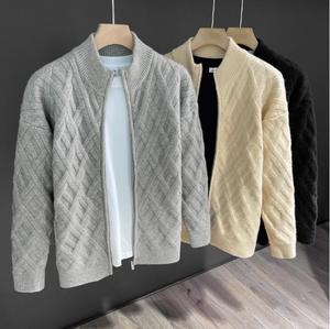 Cárdigan Coreano Informal de Color Sólido para <span class=keywords><strong>Hombre</strong></span>, Suéter de Moda Otoño Invierno con Estilo de Cuadrícula Cruzada, Abrigo de Lana Tejida para <span class=keywords><strong>Hombre</strong></span> - Product Image 4
