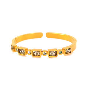 Crystal Bracelet Gold Plated 316L Stainless Steel Square Rhinestones Elegant Jewelry For Women - Product Image 2