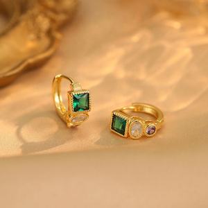 Boucles d'oreilles en forme de C de style rétro européen américain plaquées or 18 carats Micro zircon incrusté Clous géométriques - pour cadeau - Product Image 6