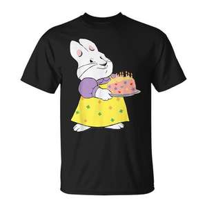 T-shirt mignon Max avec motif de gâteau d'anniversaire en forme de lapin, noir, taille adulte - Product Image 1