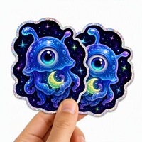 Pack d'autocollants personnalisés Kawaii Alien Spatial Brillants et Imperméables en Vinyle – Autocollants Mignons Méduse, Scarabée, Lune pour Bouteille d'Eau et Coque de Téléphone