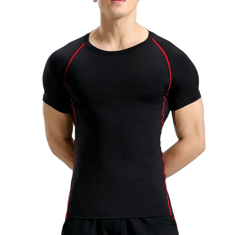 ファッションナイロンスパンデックス男性トレーニングシャツ高品質のフィットネス男性圧縮シャツカスタム/