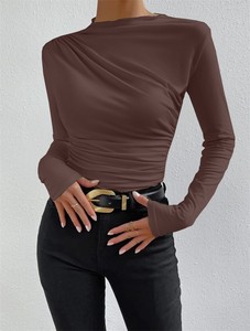 IStapromo Regalos Populares para Mujer: Blusa Básica Ajustada con Pliegues, Manga Larga, Estilo Vintage, Camiseta de Color Liso en Tejido de Punto - Product Image 3