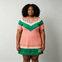 Pull-over pour femme de haute qualité OEM, rouge et vert, surdimensionné, avec perles, broderie KTY, col rond, manches courtes, mini-robe