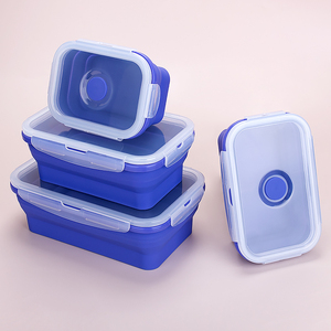 BPA Free Microwave Safe Set Of4 Collapsible Silicone Food Storage Container Leftover Meal Box Foldable Silicone Bento Lunch Box