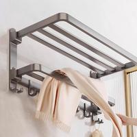 Porte-serviettes de salle de bain en alliage d'aluminium, sans perçage, fixation murale, étagère de rangement intégrée pour toilettes et salle de bain