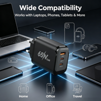 Alimentation portable QC3.0 PD Type C Chargeur USB 65W Gan Plug 65 Watt Chargeurs muraux EU Adaptateur de charge rapide pour téléphone