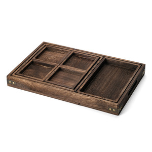 Juego de bandeja de té de madera maciza de Paulownia de 7 piezas, bandeja de servir de madera retro envejecida para uso doméstico. - Product Image 1