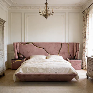 Modern Luxury <strong>Hotel</strong> Bed Set Stainless Steel Trim Bed Integrated Headboard King Size <strong>Bedframe</strong> for Boutique <strong>Hotel</strong> Project - Product Image 2
