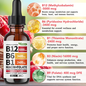 Suplementos Sublinguales de Vitamina B12+B6 OEM, Gotas Líquidas de Complejo Vitamínico B Todo en Uno con B12, B6 y <span class=keywords><strong>B1</strong></span> para el Metabolismo Inmunológico y Energético - Product Image 3
