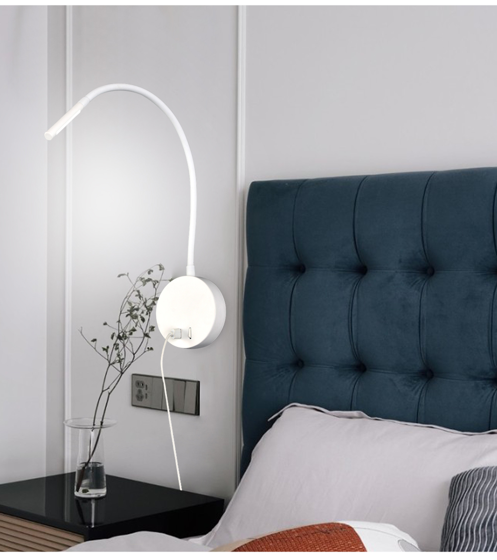 Hotel Wall Light With Usb Port Gooseneck Bedside1w 3w Reading Lamp Flexible Wall Lamp