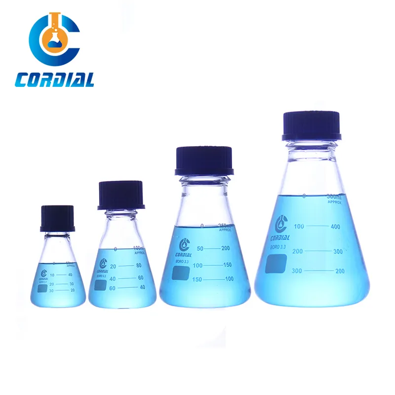 1121S CORDIAL Frasco cónico Botella de reactivo con tapón de rosca azul Química Botella de cristalería de laboratorio