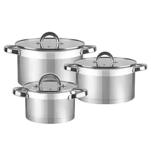 Classic Design 6-Pcs Stainless Steel Cookware Set with Polished Outer Coating & Eco-Friendly Visible Flat Glass Lids for Cooking