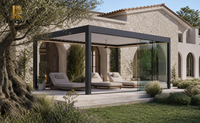 Pergola motorisée intelligente RKOVE en aluminium moderne avec éclairage LED, dimensions 3*6, 5*6, taille personnalisée disponible, ventilateur de refroidissement intégré.