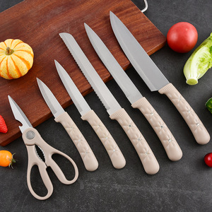 Grand ensemble de couteaux de cuisine avec bloc à couteaux universel, 6 couteaux en acier inoxydable et ciseaux pour la cuisine à domicile - Product Image 5