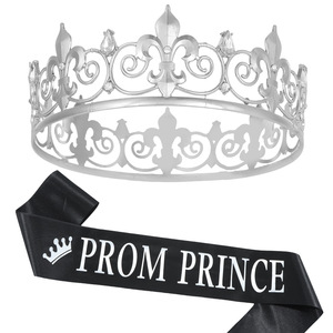 Fascia per Capelli con Corona Reale Trendy con Strass, Corona Dorata da Principe, Tiara da Re, Fascia da Ballo, Copricapo da Uomo, Corona per Feste - Product Image 5