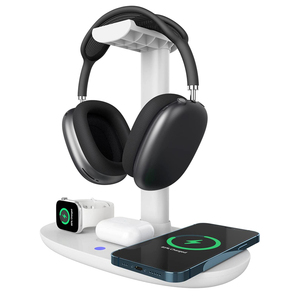 Estación de Carga Inalámbrica 4 en 1 con Soporte para Auriculares, <span class=keywords><strong>Cargador</strong></span> Rápido de 15W para <span class=keywords><strong>iPhone</strong></span>, Watch, AirPods, Base de Escritorio - Product Image 1