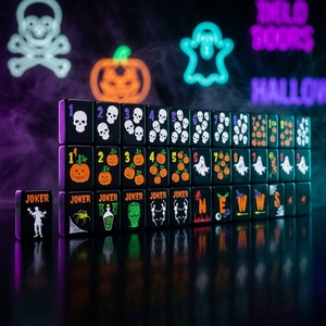 <span class=keywords><strong>Mahjong</strong></span> Magique Deluxe de Style Américain pour Halloween, 160 Pièces, Tuiles Acryliques Sculptées à 2 Niveaux, Idéal pour les Divertissements Festifs - Product Image 1