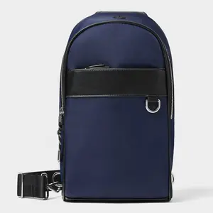 Bolso de nailon impermeable con logotipo personalizado para hombre, bandolera deportiva, Color Azul Marino