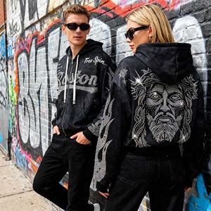 Sudadera con capucha oversize con cremallera y hombros caídos, estilo boxy, con estampado gráfico de diamantes de imitación en toda la prenda, lavado ácido y efecto desgastado, estilo urbano, gran oferta 2026 - Product Image 2