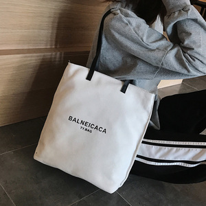 Fashion <strong>Medium</strong> Light Weight Leather Handle Cotton Canvas Fabric Tote Bag Canvas Cotton Tote Bag Woman <strong>Handbag</strong> - Product Image 5