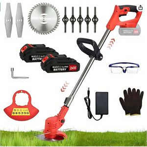 เครื่องตัดหญ้าไร้สายลิเธียมไอออน 24V ใช้แบตเตอรี่แบบมือถือ พร้อมใบมีดและอุปกรณ์เสริมสำหรับใช้งานในสวน - Product Image 1
