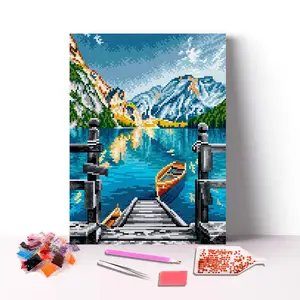 Peinture diamant personnalisée avec mosaïque 5D, paysage naturel de lac d'italie, peinture complète de diamant à faire soi-même, livraison directe