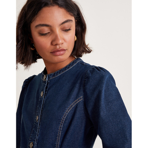 Robes décontractées en jean pour femmes, personnalisables en usine, bleu campagnard, à manches longues, longueur ras du sol, lavage enzymatique, méthode <span class=keywords><strong>de</strong></span> tissage. - Product Image 4