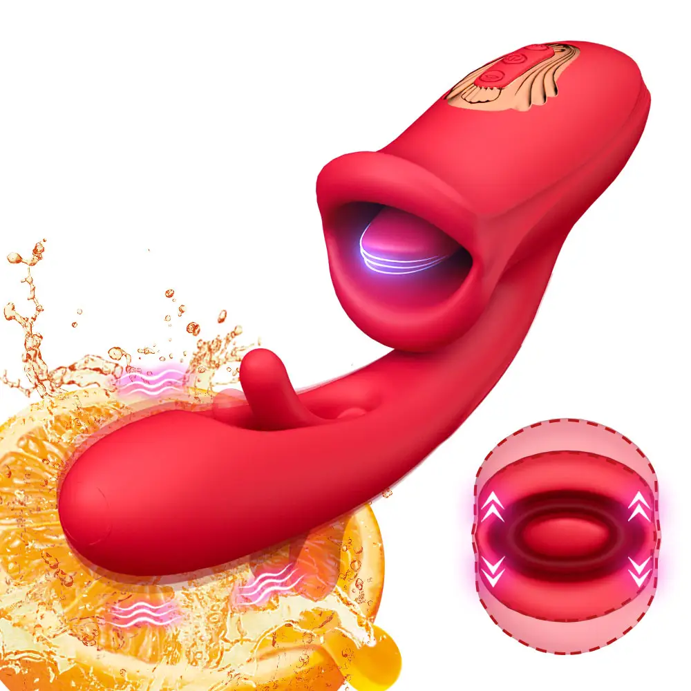 Venta caliente 3 EN 1 Vibrador con lengua Lamiendo Vibración y aleteo Vibradores del clítoris Juguetes sexuales para adultos para mujeres