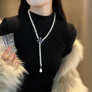 Pearl Necklace Snowflake Pendant AAA Grade Long Chain Elegant Women's Jewelry Everyday Wear - Product Image 1