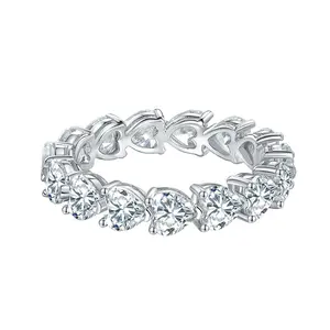 Anel feminino barato de moissanite, de prata esterlina 925, forma de coração, anel de eternidade com ouro 18k