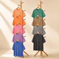 T-shirt décontracté surdimensionné vintage effet délavé 270 GSM 100 % coton pour femme, coupe ample et épaules tombantes, lourd et vieilli