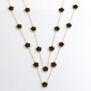 <span class=keywords><strong>Collana</strong></span> Trifoglio Nero in Acciaio Inox Placcato Oro 18K, Gioiello Smaltato a Quattro Foglie per Donna, Accessorio Moda per Feste - Product Image 5