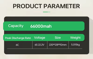 ราคาโรงงาน แบตเตอรี่ลิเธียมโพลิเมอร์ความหนาแน่นสูง 330Wh/Kg 66000mAh 6S สำหรับโดรนอุตสาหกรรม รับน้ำหนักได้ 500 กก. สำหรับขนส่งสินค้าอุตสาหกรรม - Product Image 3