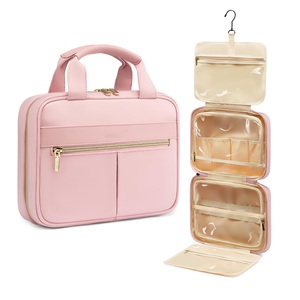 Trousse de toilette pour femmes avec fonction 360. Crochet rotatif à double fermeture éclair en forme de U, PVC imperméable pour le rangement de cosmétiques et de maquillage - Product Image 1
