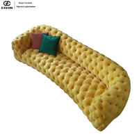 Nouvelle tendance, canapé de salon de luxe 3 places, capitonné, indigo, tissu nubuck, canapé de salon de haute qualité