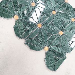 Mosaico Irregolare a Fiori in Marmo Verde Lavorato a Getto d'Acqua in Stile Moderno Vintage per Decorazione Pareti Interne di Case Ville Bagni e Soggiorni - Product Image 3
