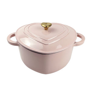 <span class=keywords><strong>Cocotte</strong></span> en fonte de 2 litres avec bouton en acier inoxydable en forme de cœur émaillé rose, idéale pour la cuisson au gaz - Product Image 1