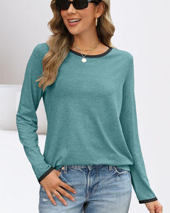 <span class=keywords><strong>Prix</strong></span> bas 95% Polyester Casual Long t-shirt à manches longues hauts avec <span class=keywords><strong>manchette</strong></span> de couleur unie pour les femmes - Product Image 5