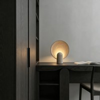 Lampe de table en travertin jaune, lampe de chevet en pierre Wabi Sabi, lampe d'appoint vintage de style mid-century pour chambre et salon