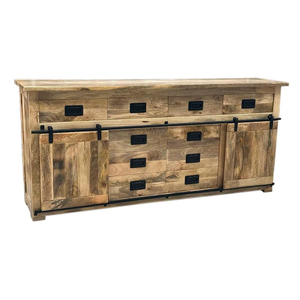 Buffet rustique en bois massif avec panneaux sculptés à la main par des artisans et étagères spacieuses pour la collection de meubles de salle à manger - Product Image 2