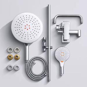 Pommeau de douche double rotatif brossé, combiné à une douchette à main, adapté aux enfants, avec diviseur à 3 voies et <span class=keywords><strong>barre</strong></span> coulissante réglable, pour usage hôtelier - Product Image 6