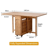 Ensemble de salle à manger pliable extensible en bambou naturel, table rectangulaire peu encombrante avec 4 chaises, rangement et roulettes pour petit appartement