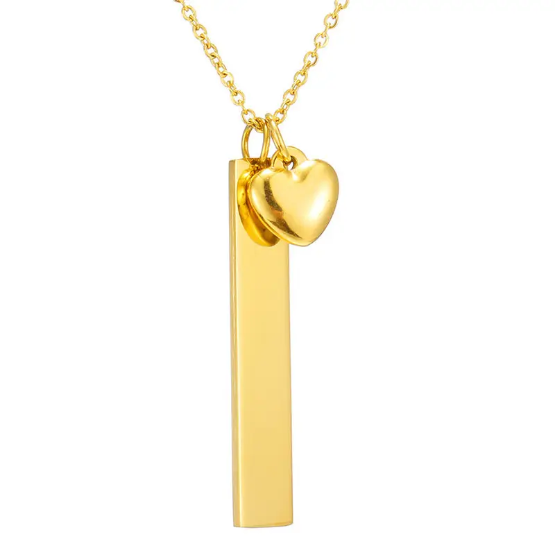 Low Price Stainless Steel Blank Bar Necklace Customized Engravable Name Tiny Gold Necklace Heart Shape Charm