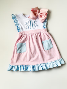 Vestito Estivo per Bambina con <span class=keywords><strong>Nome</strong></span> Ricamato, in Cotone a Righe con Volant, Abito Casual per Bambine - Product Image 2