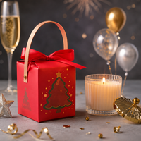 Boîte cadeau pliable en papier de Noël en gros avec poignée et ruban pour bonbons, biscuits, pâtisseries, aliments, emballage de fête